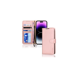 TECHGEAR iPhone 14 Pro Leather Wallet Case, Flip Protective Case with Wallet Card Holder, Stand and Wrist Strap - PU Leather with Magnetic Clos - Pink
