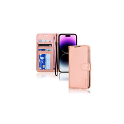 TECHGEAR iPhone 14 Pro Leather Wallet Case, Flip Protective Case with Wallet Card Holder, Stand and Wrist Strap - PU Leather with Magnetic - Rose Gold