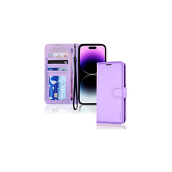 TECHGEAR iPhone 14 Pro Leather Wallet Case, Flip Protective Case with Wallet Card Holder, Stand and Wrist Strap - PU Leather with Magnetic Cl - Purple