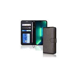 Apple iPhone 14 Pro Max Leather Wallet Case, Flip Protective Cover with Wallet Card Holder, Stand and Wrist Strap - PU Leather with Magnetic C - Black