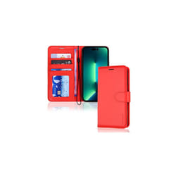 Apple iPhone 14 Pro Max Leather Wallet Case, Flip Protective Cover with Wallet Card Holder, Stand and Wrist Strap - PU Leather with Magnetic Clo - Red
