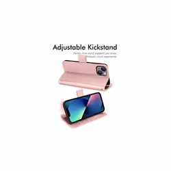 iPhone 14 Plus Leather Wallet Case, Flip Protective Case Cover with Wallet Card Holder, Stand and Wrist Strap - PU Leather with Magnetic Closur - Pink