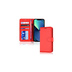 iPhone 14 Plus Leather Wallet Case, Flip Protective Case Cover with Wallet Card Holder, Stand and Wrist Strap - PU Leather with Magnetic Closure - Red