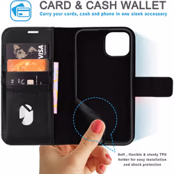 TECHGEAR Wallet Case for Apple iPhone 14 Pro, Genuine Leather Magnetic Flip [RFID Blocking] Case with Shockproof TPU Holder, Card Slots, Stand Cover