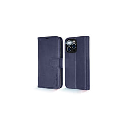 TECHGEAR Wallet Case for iPhone 14 Pro, Genuine Leather Magnetic Flip [RFID Blocking] Case with Shockproof TPU Holder, Card Slots, Stand Folio - Blue