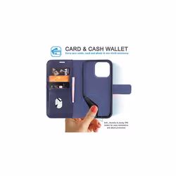 TECHGEAR Wallet Case for iPhone 14 Pro, Genuine Leather Magnetic Flip [RFID Blocking] Case with Shockproof TPU Holder, Card Slots, Stand Folio - Blue