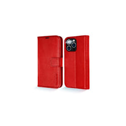 TECHGEAR Wallet Case for iPhone 14 Pro, Genuine Leather Magnetic Flip [RFID Blocking] Case with Shockproof TPU Holder, Card Slots, Stand Folio C - Red