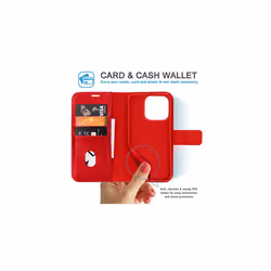 TECHGEAR Wallet Case for iPhone 14 Pro, Genuine Leather Magnetic Flip [RFID Blocking] Case with Shockproof TPU Holder, Card Slots, Stand Folio C - Red