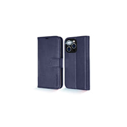TECHGEAR Wallet Case for iPhone 14 Pro Max, Genuine Leather Magnetic Flip [RFID Blocking] Case with Shockproof TPU, Card Slots, Stand Folio Cov - Blue