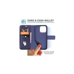 TECHGEAR Wallet Case for iPhone 14 Pro Max, Genuine Leather Magnetic Flip [RFID Blocking] Case with Shockproof TPU, Card Slots, Stand Folio Cov - Blue