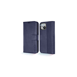 TECHGEAR Wallet Case for iPhone 14 Plus, Genuine Leather Magnetic Flip [RFID Blocking] Case with Shockproof TPU Holder, Card Slots, Stand Folio - Blue