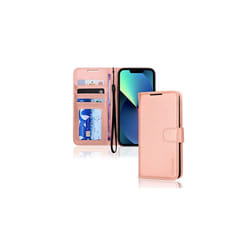 iPhone 14 Plus Leather Wallet Case, Flip Protective Case Cover with Wallet Card Holder, Stand and Wrist Strap - PU Leather with Magnetic C - Rose Gold