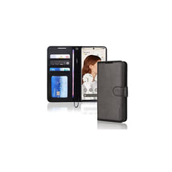 Pixel 7 Leather Wallet Case, Flip Protective Case with Wallet Card Holder, Stand and Wrist Strap - PU Leather with Magnetic Closure For Google - Black