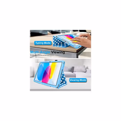TECHGEAR Leather Case for Apple iPad 10 2022 [10th Generation] 10.9" - PU Leather Slim Folio Case Cover with Stand, Hand Strap & Auto - Blue Polka Dot