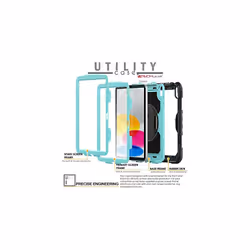 TECHGEAR UTILITY Case for Apple iPad 10 2022 [10th Generation] HEAVY DUTY Shockproof Case 360 Degree Rotating Stand, Hand and Shoulder St - LIGHT BLUE