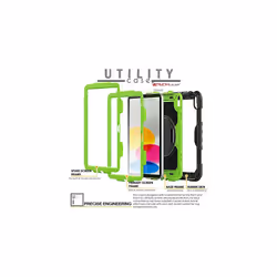 TECHGEAR UTILITY Case for Apple iPad 10 2022 [10th Generation] HEAVY DUTY Shockproof Case 360 Degree Rotating Stand, Hand and Shoulder - GREEN / BLACK