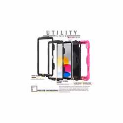 TECHGEAR UTILITY Case for Apple iPad 10 2022 [10th Generation] HEAVY DUTY Shockproof Case 360 Degree Rotating Stand, Hand and Shoulder Strap Ca - PINK