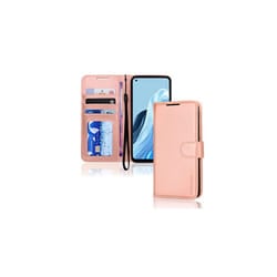 TECHGEAR PU Leather Wallet Case for Oppo Reno 8 Lite 5G, Flip Protective Case Cover with Wallet Card Holder, Stand & Wrist Strap, Magnetic - Rose Gold