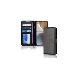 TECHGEAR Motorola G32 Leather Wallet Case, Flip Protective Case with Wallet Card Holder, Stand & Wrist Strap, Black PU Leather with Magnetic C - Black