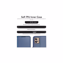 TECHGEAR Motorola G32 Leather Wallet Case, Flip Protective Case with Wallet Card Holder, Stand & Wrist Strap, Black PU Leather with Magnetic Cl - Blue