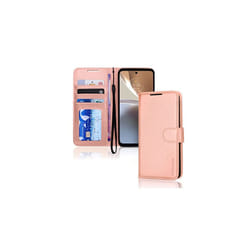 TECHGEAR Motorola G32 Leather Wallet Case, Flip Protective Case with Wallet Card Holder, Stand & Wrist Strap, Black PU Leather with Magnet - Rose Gold
