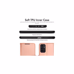 Samsung Galaxy A04s / A13 5G PU Leather Wallet Case, Flip Protective Case Cover with Wallet Card Holder, Stand and Wrist Strap with Magnet - Rose Gold