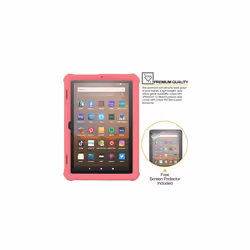 Bumper Case for Amazon Fire HD 8" / HD 8 Plus 12th Generation / 2022, Shockproof Soft Silicone Easy Grip Kids & School Case with Screen Protect - PINK