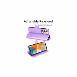 Samsung Galaxy A23 5G Leather Wallet Case, Flip Protective Cover with Wallet Card Holder, Stand and Wrist Strap - PU Leather with Magnetic Cl - Violet