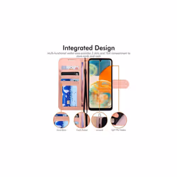 Samsung Galaxy A23 5G Leather Wallet Case, Flip Protective Cover with Wallet Card Holder, Stand and Wrist Strap - PU Leather with Magnetic - Rose Gold