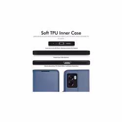 TECHGEAR Leather Wallet Case for Oppo A57e / A57s / A57 4G, Flip Protective Case Cover with Wallet Card Holder, Stand & Wrist Strap - Blue