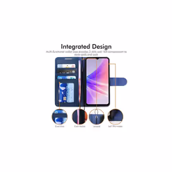 TECHGEAR Leather Wallet Case for Oppo A57e / A57s / A57 4G, Flip Protective Case Cover with Wallet Card Holder, Stand & Wrist Strap - Blue