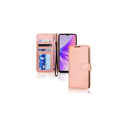 TECHGEAR Leather Wallet Case for Oppo A57e / A57s / A57 4G, Flip Protective Case Cover with Wallet Card Holder, Stand & Wrist Strap - Rose Gold