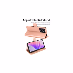 TECHGEAR Leather Wallet Case for Oppo A57e / A57s / A57 4G, Flip Protective Case Cover with Wallet Card Holder, Stand & Wrist Strap - Rose Gold
