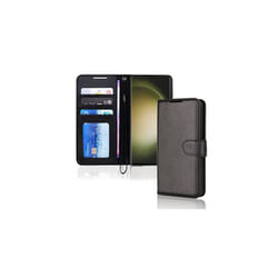 Samsung Galaxy S23 Ultra Leather Wallet Case, Flip Protective Cover with Wallet Card Holder, Stand and Wrist Strap - PU Leather with Magnetic - Black