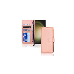 Samsung Galaxy S23 Ultra Leather Wallet Case, Flip Protective Cover with Wallet Card Holder, Stand and Wrist Strap - PU Leather with Magne - Rose Gold