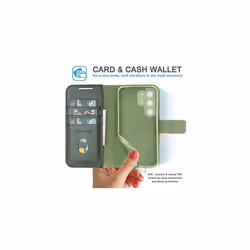 Samsung Galaxy S23 Ultra Leather Wallet Case, Genuine Leather Magnetic Flip [RFID Blocking] Case with Shockproof TPU, Card Slots, Stand Folio - Green