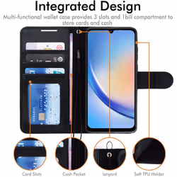 Samsung Galaxy A34 5G Leather Wallet Case, Flip Protective Cover with Wallet Card Holder, Stand and Wrist Strap - PU Leather with Magnetic Closure