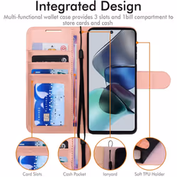 Motorola Moto G13 / Moto G23 Leather Wallet Case, Flip Protective Cover with Wallet Card Holder, Stand & Wrist Strap, PU Leather with Magnetic Clasp