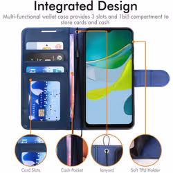 Motorola Moto E13 Leather Wallet Case, Flip Protective Cover with Wallet Card Holder, Stand & Wrist Strap, PU Leather with Magnetic Clasp