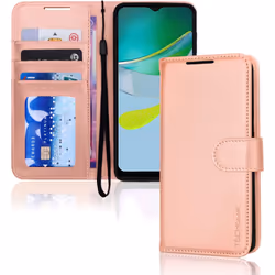 Motorola Moto E13 Leather Wallet Case, Flip Protective Cover with Wallet Card Holder, Stand & Wrist Strap, PU Leather with Ma ...