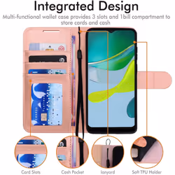 Motorola Moto E13 Leather Wallet Case, Flip Protective Cover with Wallet Card Holder, Stand & Wrist Strap, PU Leather with Magnetic Clasp
