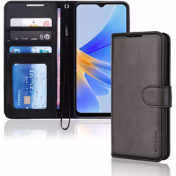 Leather Wallet Case for Oppo A17 Flip Protective Case Cover with Wallet Card Holder, Stand & Wrist Strap - PU Leather with Ma ...