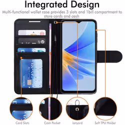 Leather Wallet Case for Oppo A17 Flip Protective Case Cover with Wallet Card Holder, Stand & Wrist Strap - PU Leather with Magnetic Closure