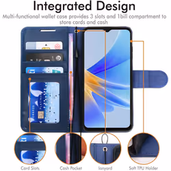 Leather Wallet Case for Oppo A17 Flip Protective Case Cover with Wallet Card Holder, Stand & Wrist Strap - PU Leather with Magnetic Closure