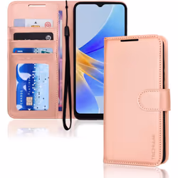 Leather Wallet Case for Oppo A17 Flip Protective Case Cover with Wallet Card Holder, Stand & Wrist Strap - PU Leather with Ma ...