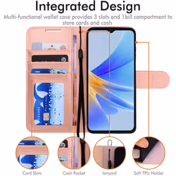 Leather Wallet Case for Oppo A17 Flip Protective Case Cover with Wallet Card Holder, Stand & Wrist Strap - PU Leather with Magnetic Closure