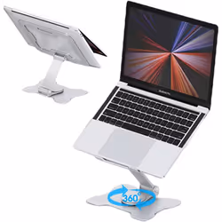 Laptop Stand with 360 Rotating Base, Adjustable Stand with Heat-Vent, Dual Rotary Foldable for Easy Storage, Fits MacBook/All ...