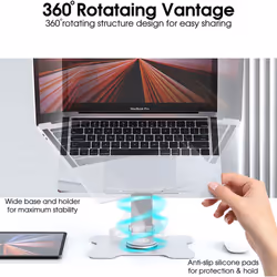 Laptop Stand with 360 Rotating Base, Adjustable Stand with Heat-Vent, Dual Rotary Foldable for Easy Storage, Fits MacBook/All Laptops up to 17 inches