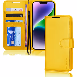 TECHGEAR iPhone 14 Plus Leather Wallet Case, Flip Protective Cover with Wallet Card Holder, Stand and Wrist Strap - PU Leathe ...