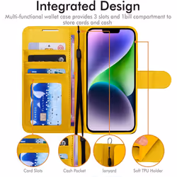 TECHGEAR iPhone 14 Plus Leather Wallet Case, Flip Protective Cover with Wallet Card Holder, Stand and Wrist Strap - PU Leather with Magnetic Closure